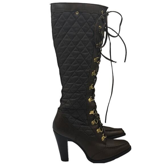 Michael Kors Women's Vintage Tall Knee High Brown Leather Lace Up Boots Sz 5.5M - Picture 1 of 13
